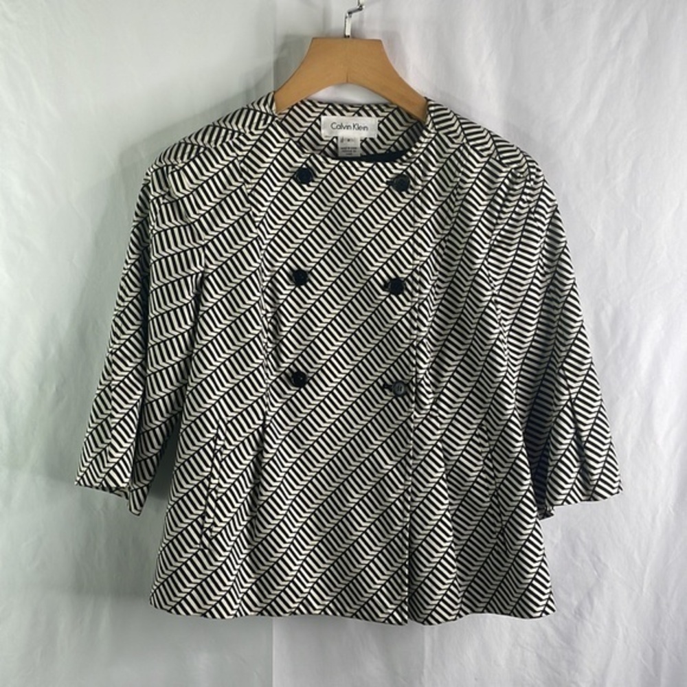 Calvin Klein Black & White Chevron Double-Breasted Blazer